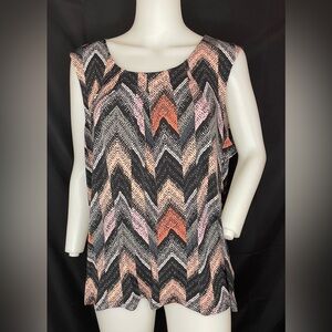 Jones Studio Women's Tank Top Size Xl Pink Peach Black Stretch Round Neck